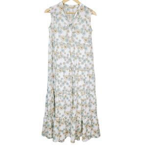 Paul & Joe Dress 2XS Green Yellow Floral Sleeveless Tiered A-Line V- Neck‎ Maxi